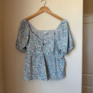 Arula Floral Smocked Peplum Top Size A Boho Cottagecore Puff Sleeve